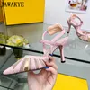 Sandals Luxury Brand High Heels Color Blocking Women Slingbacks Party Shoes Embroidery Leather Mesh Summer Dress 230417