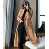 Mezclas de lana para mujer Gabardina de invierno a la moda para mujer, abrigo de lana cruzado informal elegante coreano, chaqueta larga, prendas de vestir holgadas para mujer de oficina negra 231117