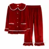 Noël Famille correspondant tenues filles garçons pleuche vêtements ensembles enfants revers simple boutonnage manches longues hauts avec pantalon 2 pièces Noël maman et moi pyjamas Z5296