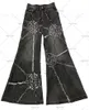 Men's Jeans 2023 American trendy washed spider web striped wide-leg pants men Y2K Gothic rock loose high-waisted wide-leg straight-leg pants T231118