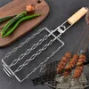 BBQ Tools Accessories Corn Barbecue Rack Sausage Net Clip 304 Stainless Steel Basket Detachable Folding Portable Grilling Mesh Tool LT648