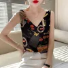 Camisoles Tanks Niche Design Western-style Silk Camisole Women's V-neck Floral Print with Suit Satin High-end Vest Womens Tops Camisole 230418