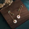 Dangle Earrings 2023 National Tide Product Gold-plated Enamel Painted Auspicious Cloud Stud Hetian Jade China Style Women