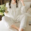 Women's Sleepwear Women Princess Long sleeve Lace Ruffle Pajama Sets TopsPants.Vintage Ladies Cotton Pyjamas Set Victorian Girl's Home Sleepwear 230418