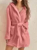 Women's Sleepwear Women Winter Warm Hooded Plush Flannel Thicken Kimono Bathrobe Home Clothes Long Sleeved Short Robe Nightwear