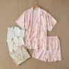 Kvinnors sömnkläder japansk stil kimono kortärmade shorts sommar damer pajamas kostym bomulls hemservice kostym pajamas kvinnor rosa pyjamas kostym 230418