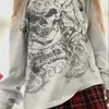 Camiseta feminina Combhasaki Mulheres Y2K Grunge Fairy Tops Fashion Halloween Manga longa da caveira Print Print Casual Party Fall T-shirt 230418