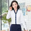 Bluzki damskie Naviu biała koszula Kobiety Sprężyna moda formalny długie rękaw Slim Patchwork Office Dams Work Tops