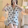 Pijamas de desenho animado de roupas de dormir feminino Definir calças longas de manga curta de verão Summer Spring Loungewear Feminino 3 PCs Clother Clothes Sweet Girls Sleepwear 230418