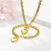 Catene con ciondolo a cuore, collana a catena portacavi, set per donna, accessori di gioielli di lusso, acciaio inossidabile, placcato in oro reale 18 carati, regalo carino