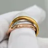 Designer de haute qualité pour femmes et hommes trois cercles plaqués Triple couleur bague Couple anneaux bijoux de créateur