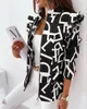 여자 정장 블레이저 레오파드를위한 다채로운 블레이저 재킷 인쇄 주름 둥근 긴 레일 레브리 지퍼 슈트 플러스 크기 의류 230418