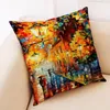 Pillow 45x45cm Oil Painting Polyester Linen Cover Beautiful Night Scenery Case Home Decorative For Sofa Car