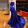 Royal Blue Prom Party Dress 2023 Luxury Long Sleeves Mermaid Beading Satin Girls Women Evening Formal Gowns Robe de Soiree Anpassad