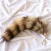 Keychains Cute Raccoon Tail Real Fur Car Keychain For Women Men Pompom Pendant Key Ring Holder Fluffy Accessories