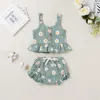 Ensembles de vêtements été né bébé filles fleur imprimé 2 pièces ensemble de vêtements sans manches coton lin à volants Topse Shorts infantile costume 230418