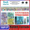 Original RandM Fumot Tornado 7000 Puffs Caneta Vape Descartável Randm 7000 Puff 7000 E Cigarros 14ml Pod Mesh Coil 6 Brilhante Recarregável Ajustável por Ar 0/2/3/5% Dispositivo 7k