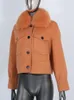 여자 양모 블렌드 CXFS 양모 블렌드 겨울 재킷 여성 진짜 모피 코트 천연 여우 모피 칼라 포켓 짧은 외부웨어 스트리트웨어 패션 231117