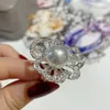 Flower Pearl Zircon Finger Ring Silver Color Party Wedding Band Rings for Women Bridal Birthday Engagement Jewelry Gift