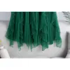 Kjolar tyll veckade kjolar för kvinnor vår sommar avslappnad oregelbunden pärla en linje hög midja mesh midi långa kjolar kvinnliga grön 230418