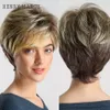 Synthetic Wigs HENRY MARGU Dark Root Ombre Brown Blonde Short Hair Fluffy Pixie Cut Wig for Black White Women Heat Resistant 230417