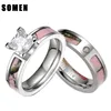 Bröllopsringar 2st Pink Tree Camo Inlay Titanium Par Ring Set Women Cubic Zirconia Band Men Engagement Smycken Lover Alliance