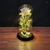 Fleurs décoratives Éternelle Rose LED Lumière Feuille Fleur En Verre Couverture Saint Valentin Cadeau Pour Petite Amie Mères Faveurs De Mariage Demoiselle D'honneur