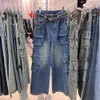 Jeans pour hommes Style coréen Jeans à jambes larges pour femmes vêtements d'automne vêtements de travail multi-poches personnalisés pantalons en denim ceinturés pour femmes 231118