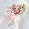 Dekorativa blommor Bean Paste Powder Pe Rose Artificial Flower Wedding Groom Bride Corsage Guest Emcee Accessories Dekorera