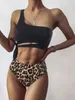 Bikini de maillots de bain pour femmes Bikini Femmes Push Up Bikini Set Sexy One épaule Sépède Summer Leopard Bathing mail de bain High Taist Maillots de bain 230417