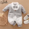 Rompers Zafille kostium dziecięcy z krawatem Spring Baby Baby Rompers Gentelman Ubrania dla Borns Boys Party Kiddler Costume 230418