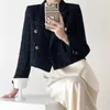 Ternos femininos blazers mexzt vintage preto blazers mulheres elegante jaqueta curta coreano outono inverno tweed cortado terno casaco topos retro casual outerwear 231117