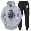 Men's Tracksuits Men Tracksuit Set Hoodie+Pant 2022 Spring Winter Dragon Print Casual Fleece Sweatshirt Sportwear Homme Streetwear Men Clothing T231118