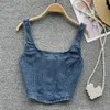 Camisoles Tank Summer Imitation Denim Camis Large Bandoulière Zipper Top Col Carré Corset Mode Coréenne Couleur Unie Crop Tops 230418