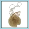 Favor de festas Favor de chaveiro Pompom Keychain Charme Ball Acrílico Cisne Real Coelho Fur 6cm