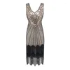 Freizeitkleider Damen 1920er Jahre Flapper Kleid Great Gatsby Kostüme O-Ausschnitt Flügelärmel Pailletten Fransen Party Midi Prom Vestido De Verano