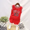 Ensembles de vêtements Garçons Sports Basketball Vêtements Costume Été Mode Enfants Loisirs Lettres Sans Manches Bébé Gilet Shorts 2pcs Ensembles 1-8Y 230418