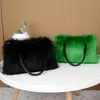 Evening Bags Winter Faux Fur Patchwork Leather Women's Boston Handbag Luxury Design Ladies Long Plush Tote Bag Bright Color Bolsa Feminina 231117