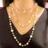 Multi Layered Pearl Necklace Hollow Flower Beads Sweater Chain Long Hanging Chain Women Luxury Clothing Accessories Jewelry