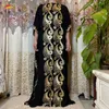 Ethnic Clothing Arrival African Embroidery Flower Dresse With Scarf Big Size Women Muslim Sequin Embroidery Long Black Lady Clothes 230417