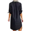 Robes décontractées Coton Lin OL Blouse Robe Vintage Casual Col Rabattu À Manches Courtes Lâche Solide Mini Robes Femme Robes FYY1062 230418