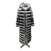 Damen-Fell-Jacke mit Chinchilla-Streifen, für Damen, verlängerter Rex-Kaninchen-Mantel, dicke Kleidung, modisch, Winter, 120 cm, 2023 231117