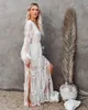 Abiti casual Happie Queens Vintage Donna con scollo a V Manica lunga Ruffles Bohemian Beach Maxi Dress Ladies Chiffon Pizzo Scava fuori Abiti Boho 230418