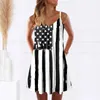 Abiti casual Giorno dell'Indipendenza per le donne americane 4 luglio stampato Boho vestito estivo con collo diviso da donna 2023 Party