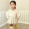 Clothing deer jonmi Korean Style Summer Baby Girls Cute Sets Floral Printed Puff Sleeve Blouses Loose Pants 2pcs Children Outfits