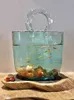 Vases Transparent Handbag Bag glass vase fish tank living room flower basket light luxury Nordic decorative tabletop ornaments Y23