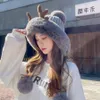 Beanieskull Caps Söta öron Plush Winter Hats For Women Beanies Deer Antler Fur Pompom Knit Bonnet Fluffy Cap Bomber Hat Gorro 231117