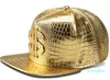 Verstellbare Snapback-Ballkappe für Herren und Damen, PU-Leder, Hiphop-Hüte, Krokodilleder-Druckknopf