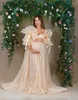 Ruffle Puff Sleeve Maternity Dresses Boho Floor Length Prom Gown Sweetheart Tulle Photoshoot Boudoir Lingerie 0509