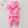 Rompers Baby Girls Flower Cartoon Thickk Woolen Autumn Winter Hoodied Jackla Coat Pants Clothing Set Barn Barn Varma kläder Suits 231117